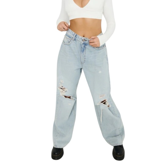 Garage Denim - Garage High Rise Baggy Distressed Denim Jeans in Colour Briar Blue 31" Waist